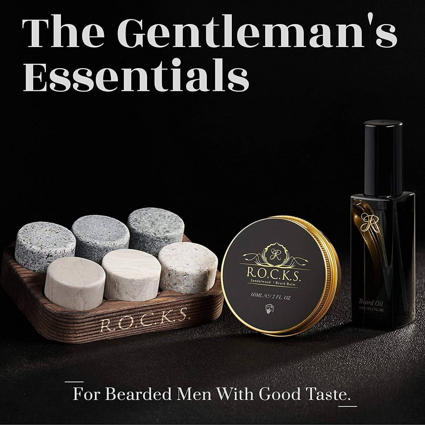 The Gentleman's Essentials - ROCKS Whiskey Chilling Stones & Beard Care Kit