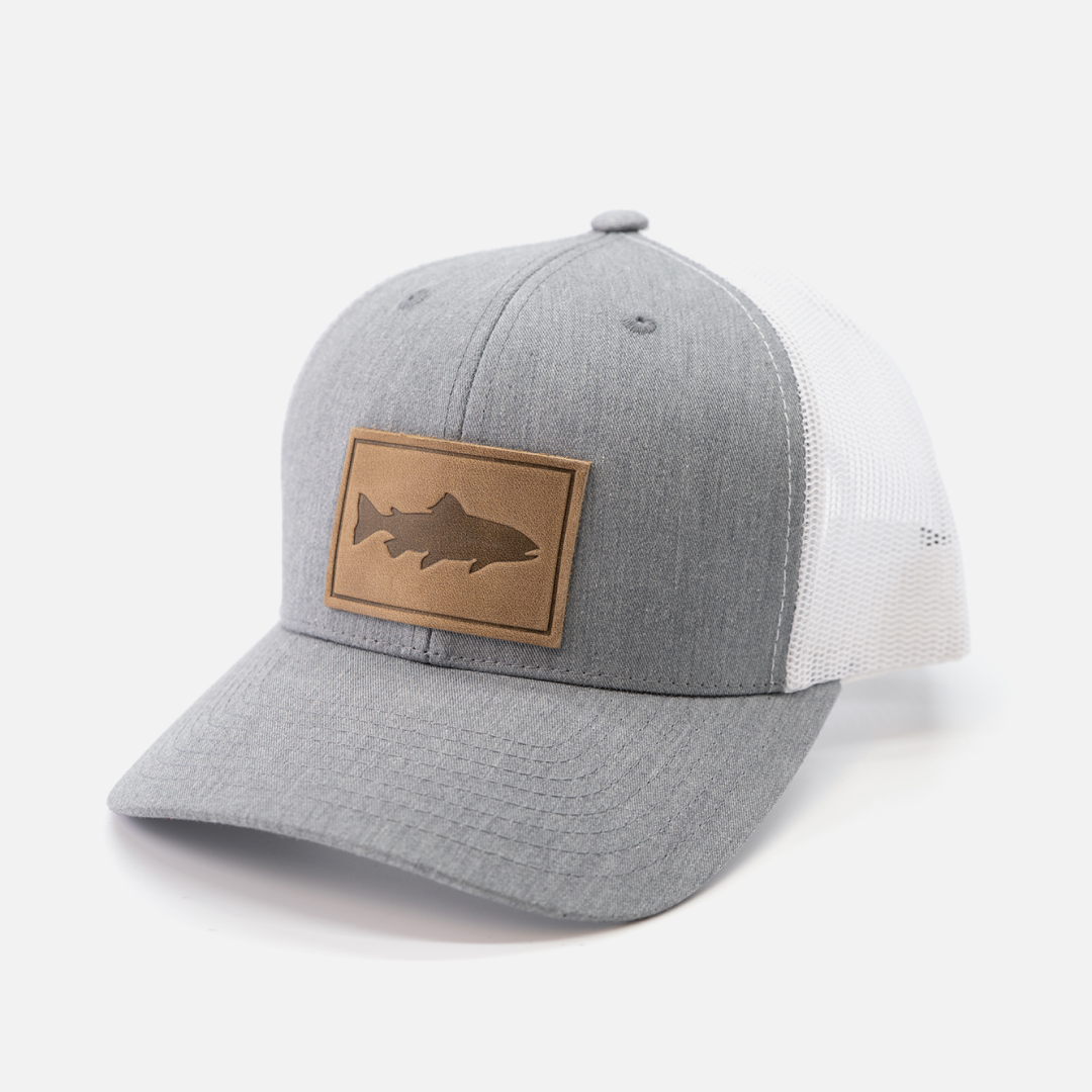 Range Trout Hat | Real Leather Patch in Heather Gray/White