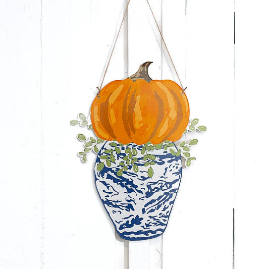 Grand Pumpkin Door Hanger in Orange/Royal