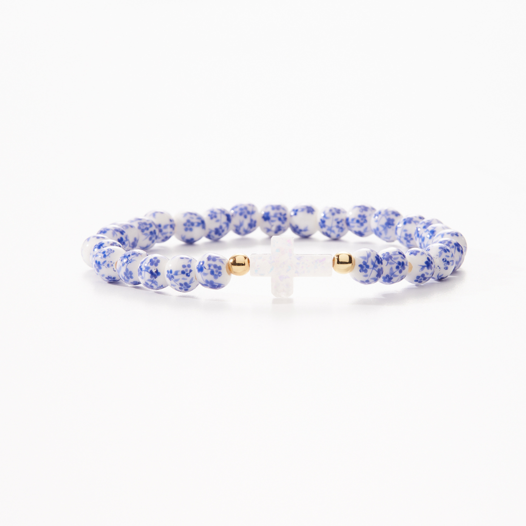 Holy Water Bracelet- Blue & White Porcelain/ Gold