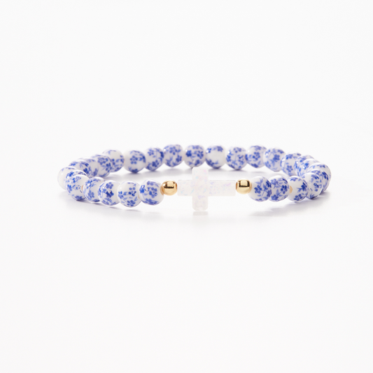 Holy Water Bracelet- Blue & White Porcelain/ Gold