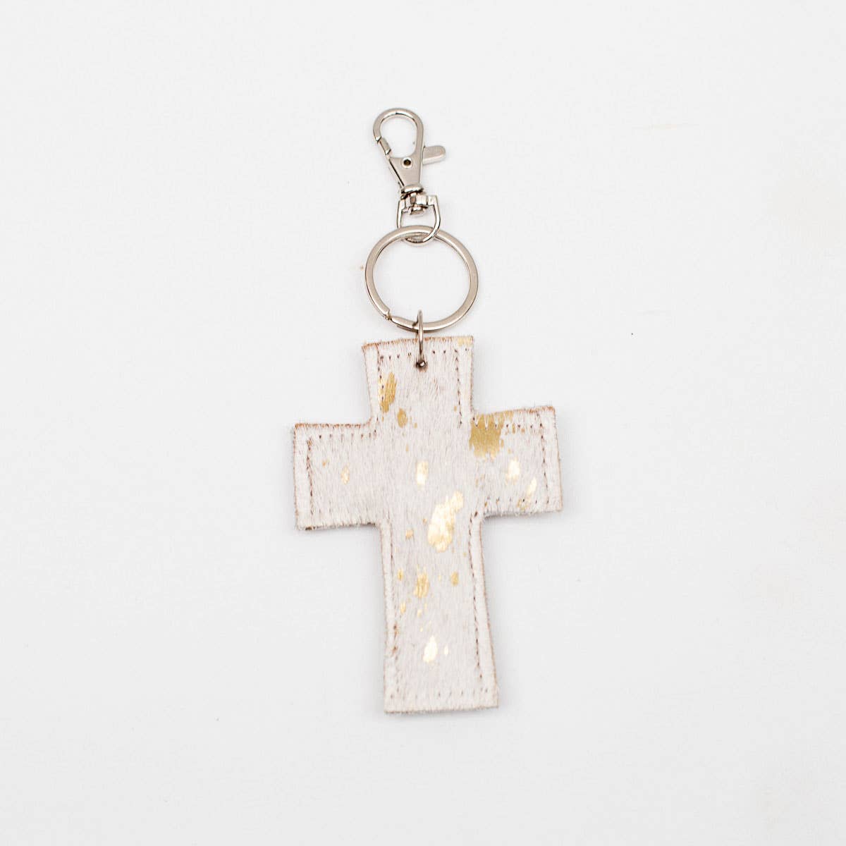 Cross Speckled Metallic Hide Keychain Clip