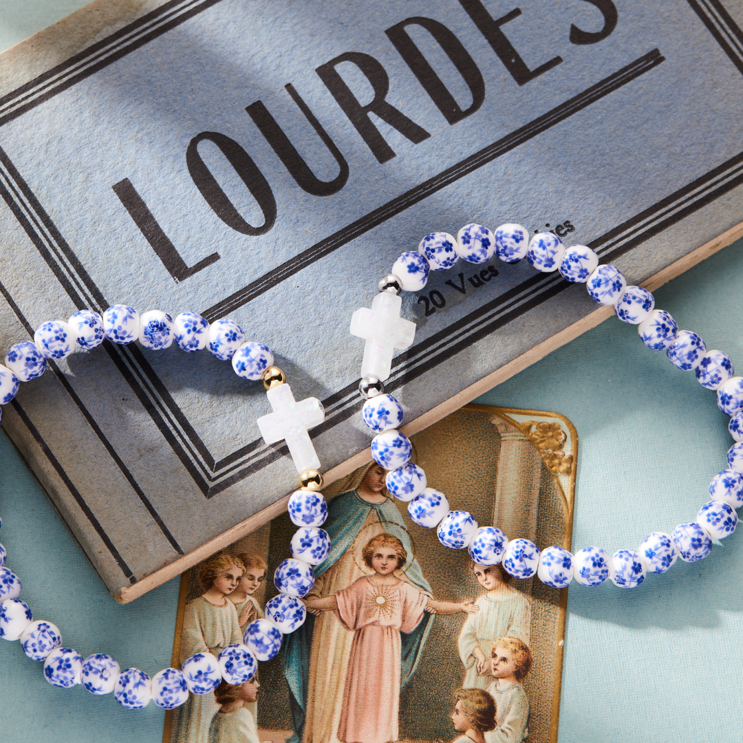 Holy Water Bracelet- Blue & White Porcelain/ Gold