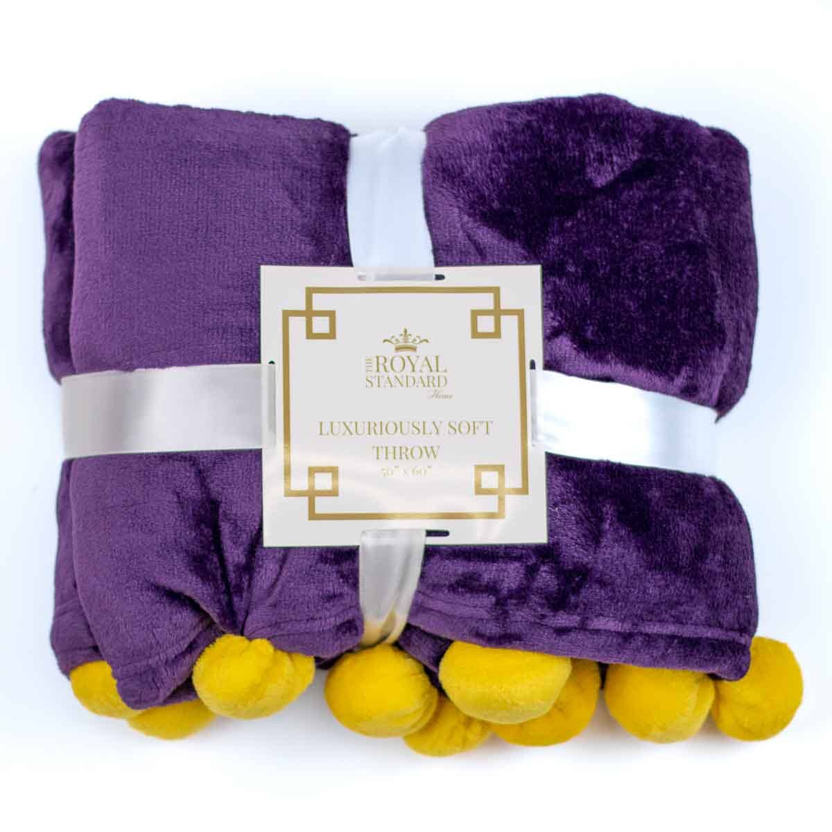 Cozy Pom Pom Throw in Purple/Yellow