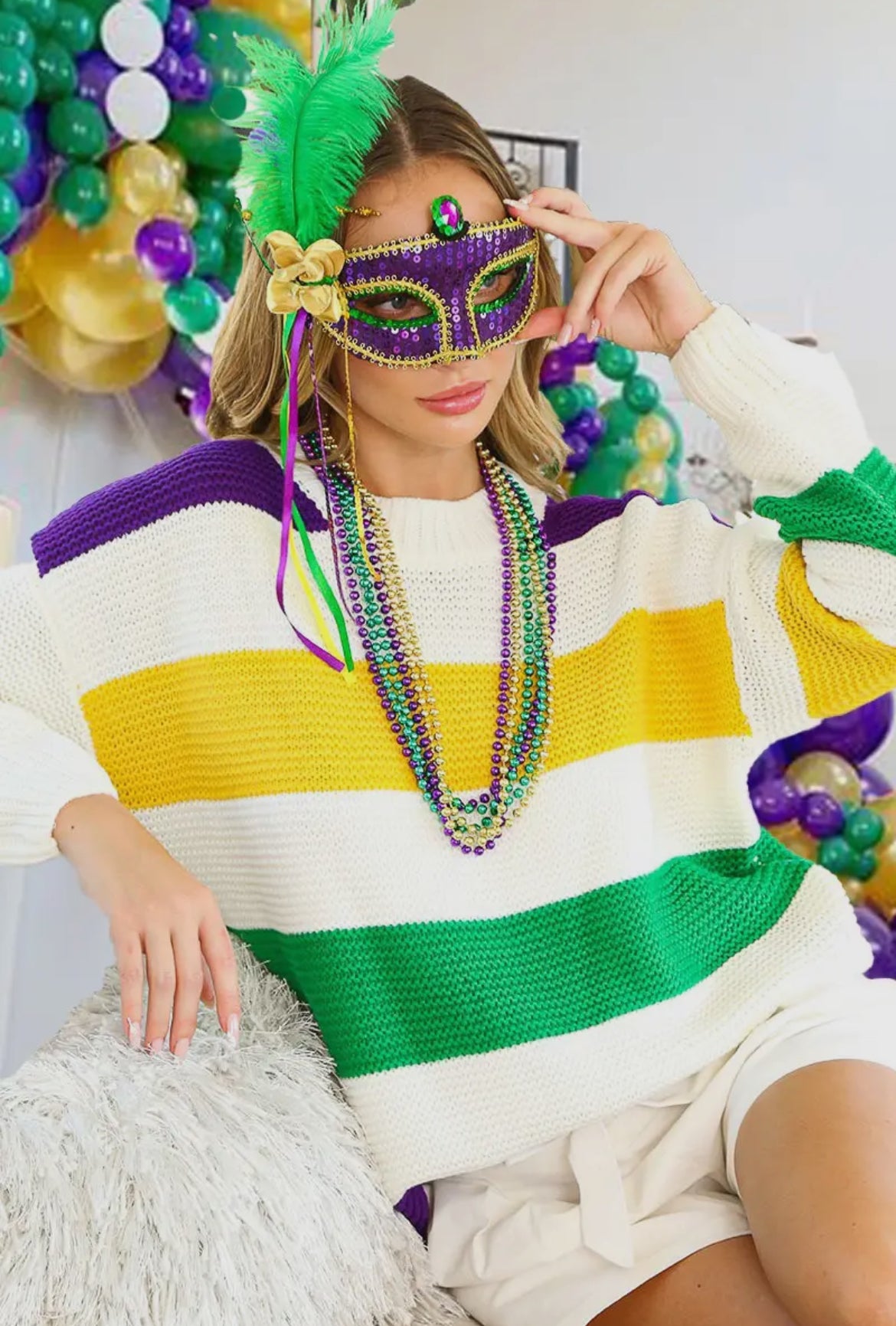 PREORDER: Mardi Gras Color Block Sweater