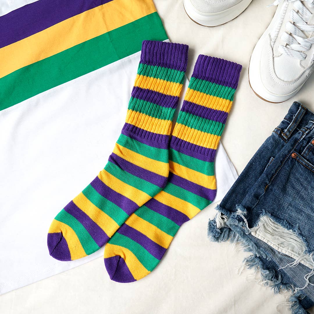 Mardi Gras Adult Slouchy Socks (One Size)